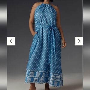 Rachel Antonoff Rainey Blue Jam Jar Halter Neck Maxi Dress 3X